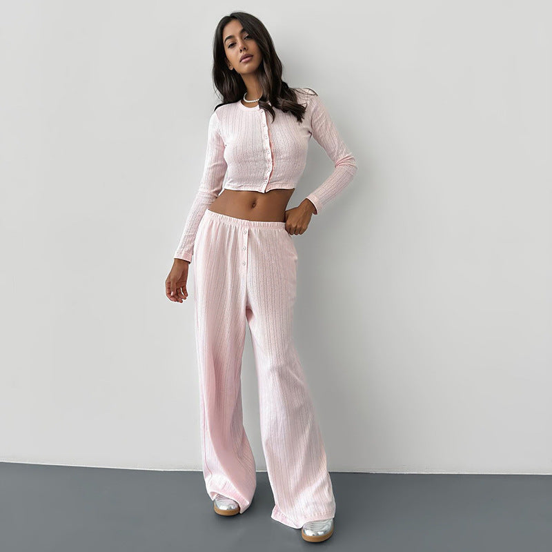 Damer Långärmad Crop Top med knapplist och mjukt material Mirla-Eva Jonsson