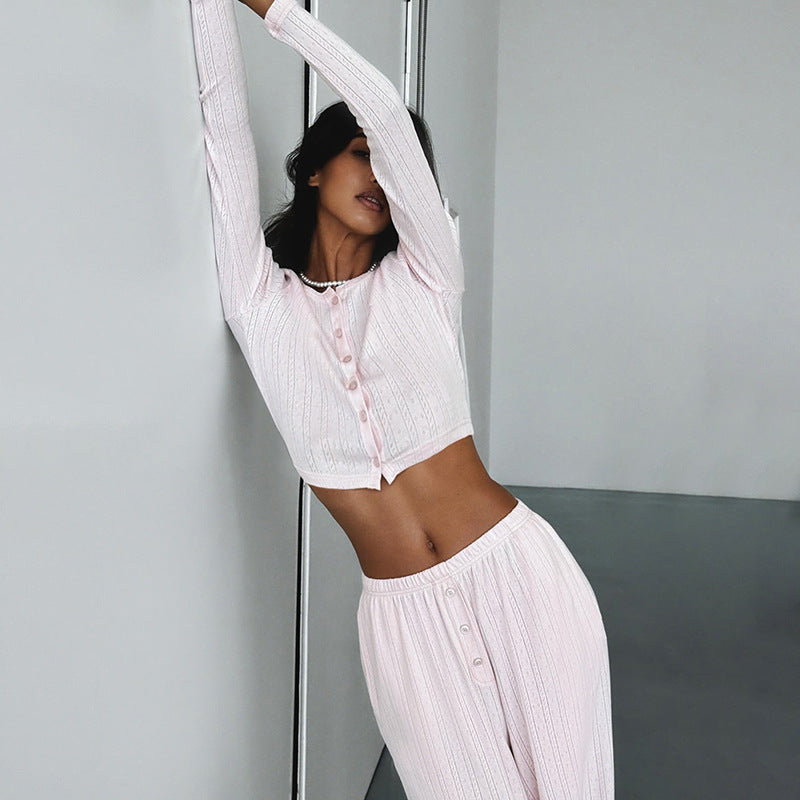 Damer Långärmad Crop Top med knapplist och mjukt material Mirla-Eva Jonsson