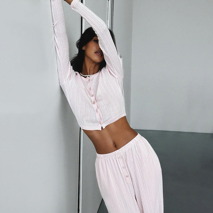 Damer Långärmad Crop Top med knapplist och mjukt material Mirla-Eva Jonsson