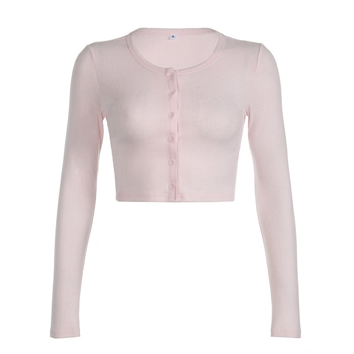 Damer Långärmad Crop Top med knapplist och mjukt material Mirla-Eva Jonsson