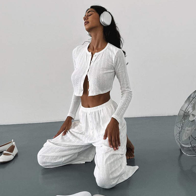 Damer Långärmad Crop Top med knapplist och mjukt material Mirla-Eva Jonsson