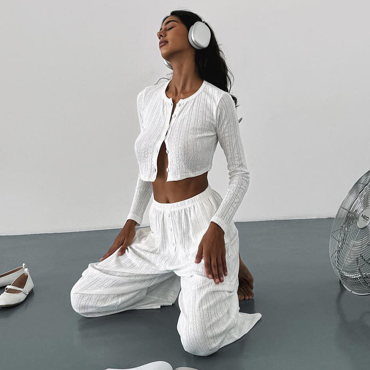 Damer Långärmad Crop Top med knapplist och mjukt material Mirla-Eva Jonsson