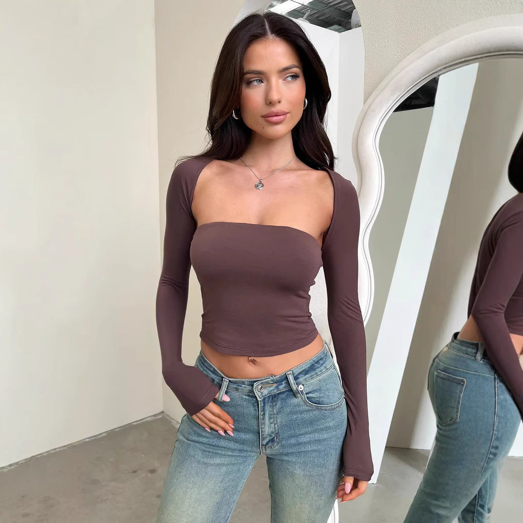 Damer Långärmad Crop-Top med kroppsnära passform och vid halsringning Mirla-Eva Jonsson