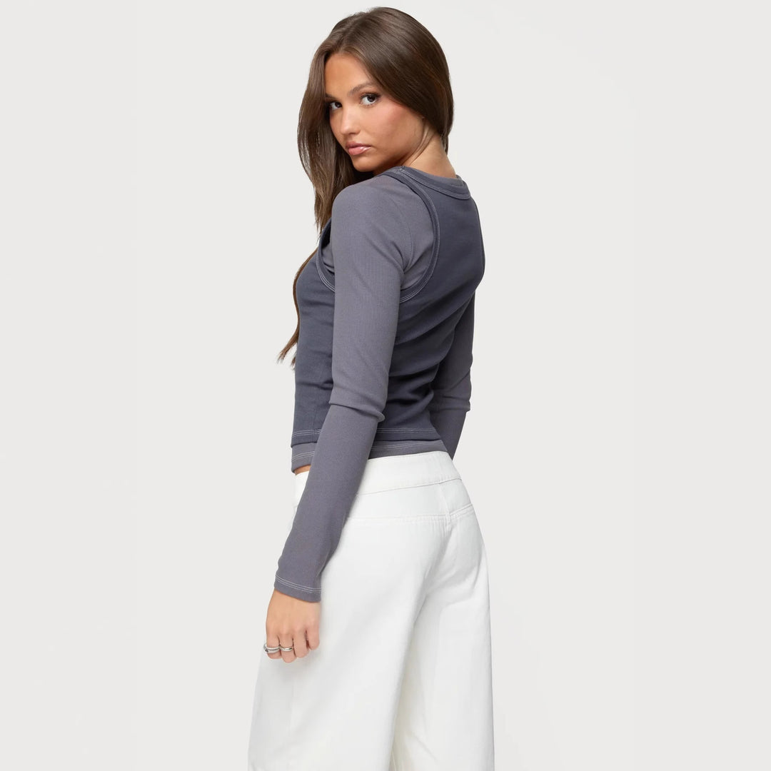 Damer Långärmad Crop Top med moderiktig färgkontrast och sömlös bearbetning Mirla-Eva Jonsson