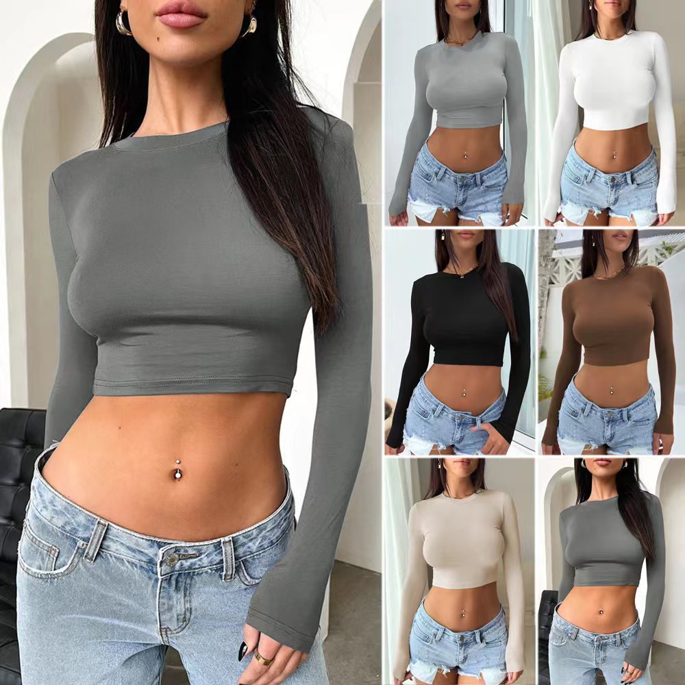 Damer Långärmad Crop-top i elastiskt material Mirla-Eva Jonsson