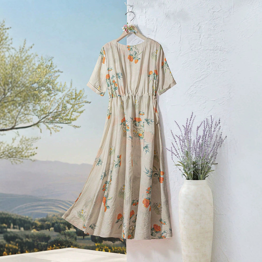 Damer Långärmad Maxi-klänning med blommig design och elastisk midja Mirla-Eva Jonsson