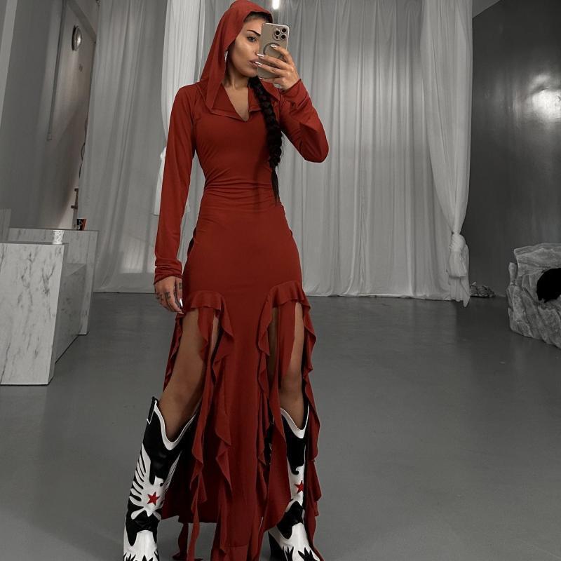 Damer Långärmad Maxikjol med Huva och Rynkdetaljer Mirla-Eva Jonsson