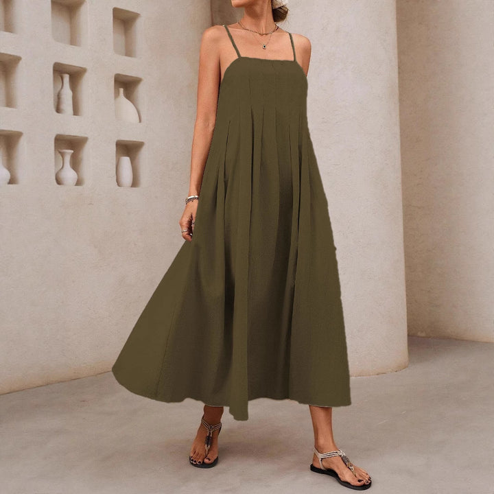 Damer Långärmad Maxiklänning med Fåll och Spaghettiband Mirla-Eva Jonsson