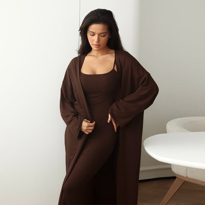 Damer Långärmad Maxiklänning med öppen Cardigan Mirla-Eva Jonsson