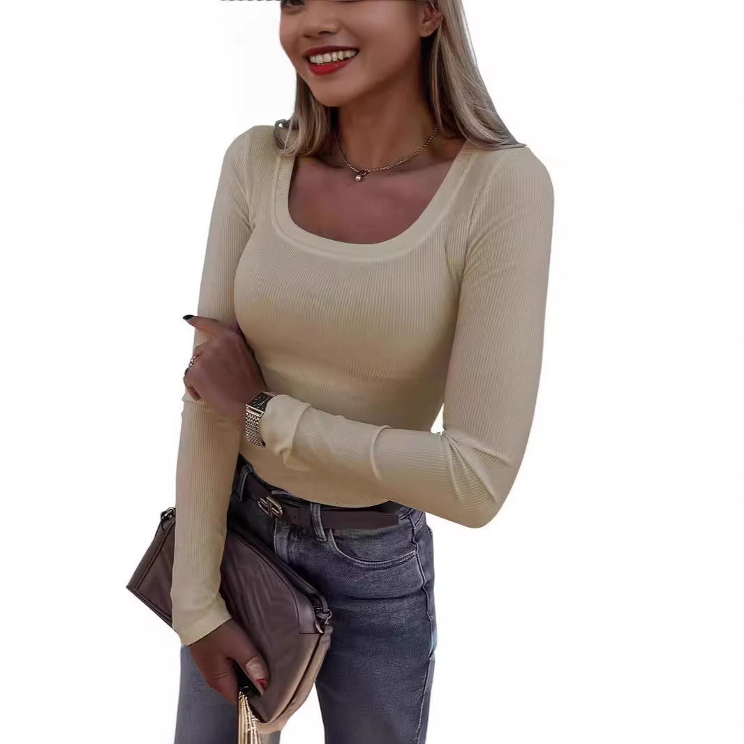 Damer Långärmad Ribb-T-shirt med elegant U-båt utskärning Mirla-Eva Jonsson