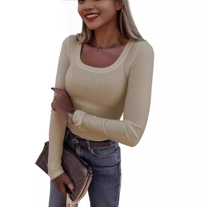 Damer Långärmad Ribb-T-shirt med elegant U-båt utskärning Mirla-Eva Jonsson