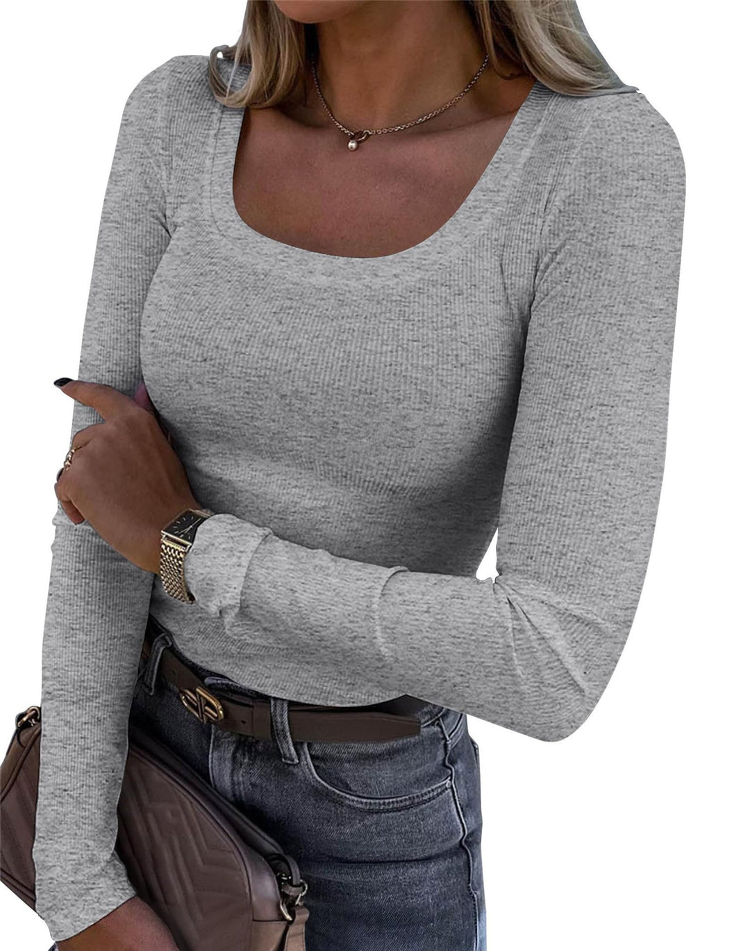 Damer Långärmad Ribb-T-shirt med elegant U-båt utskärning Mirla-Eva Jonsson