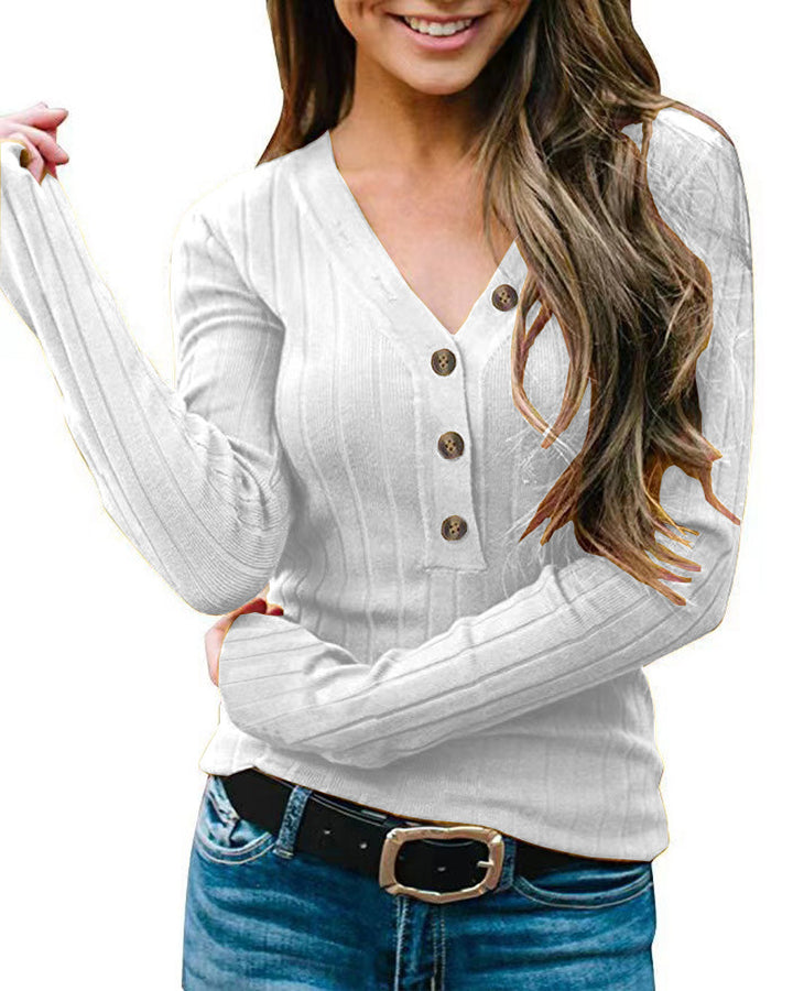 Damer Långärmad Ribbad T-shirt med Knapplist Eva Jonsson-Eva Jonsson