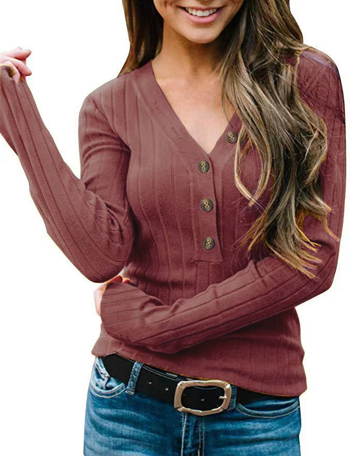 Damer Långärmad Ribbad T-shirt med Knapplist Eva Jonsson-Eva Jonsson