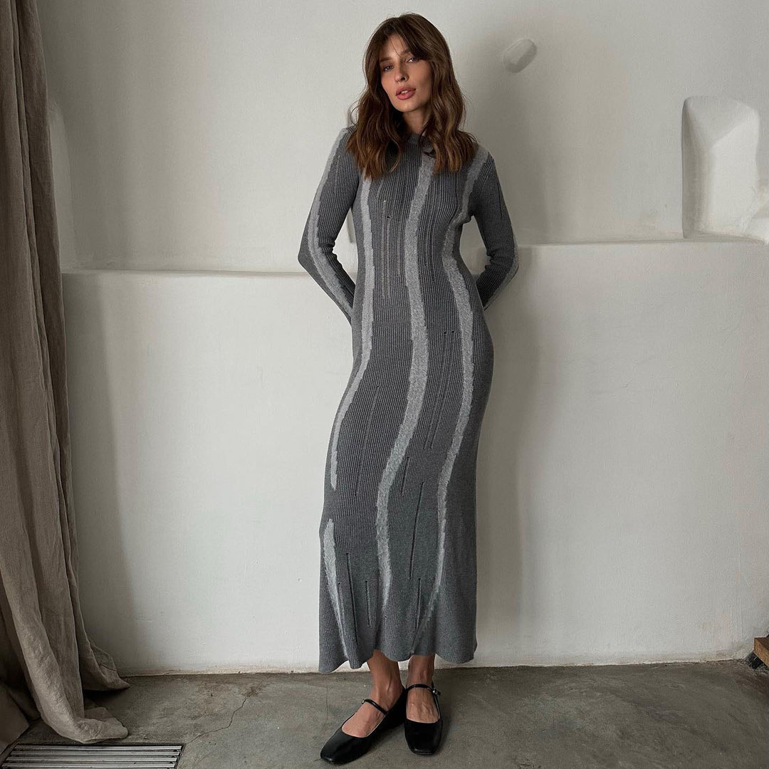 Damer Långärmad Ribbstrickklänning Mirla-Eva Jonsson