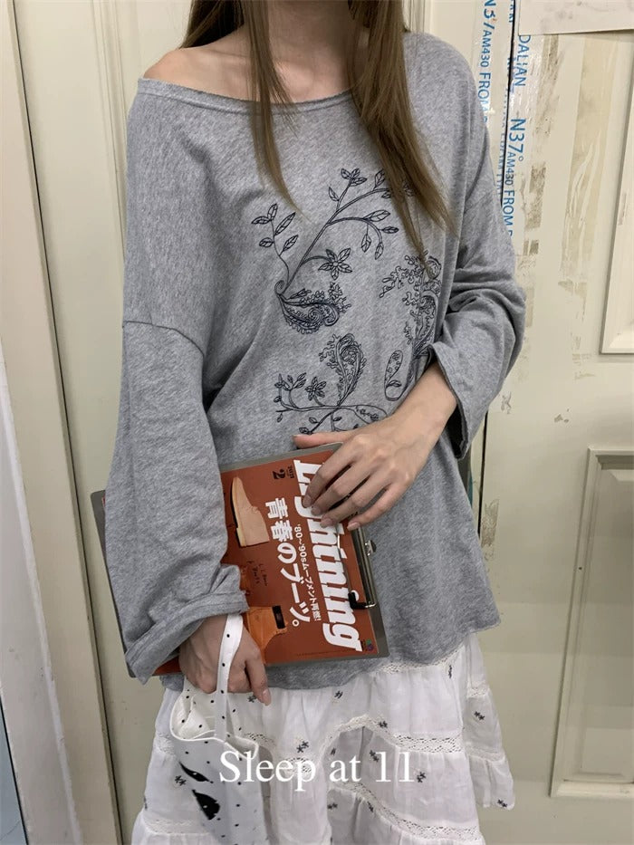 Damer Långärmad T-shirt med blommönster Lös-Eva Jonsson