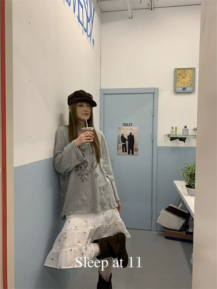 Damer Långärmad T-shirt med blommönster Lös-Eva Jonsson