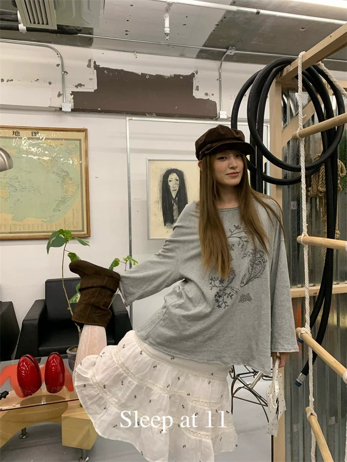 Damer Långärmad T-shirt med blommönster Lös-Eva Jonsson