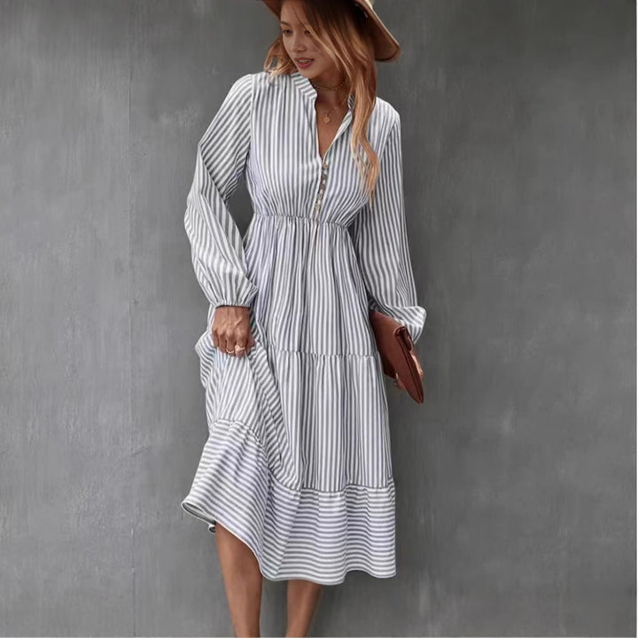 Damer Långärmad randig klänning med knapplist Mirla-Eva Jonsson