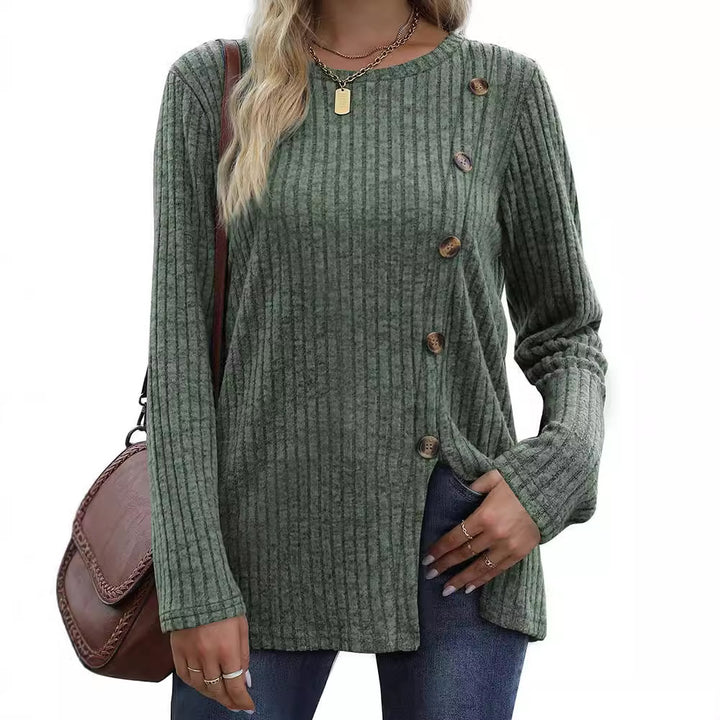 Damer Långärmad stickad topp med strukturerade ribbor och knappdetaljer Eva Jonsson-Eva Jonsson