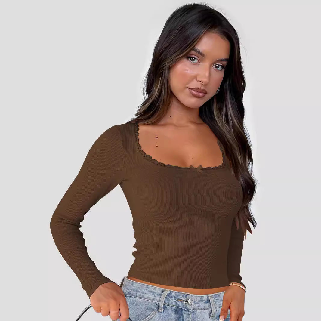 Damer Långärmad tröja med elegant volang och kroppsnära passform Eva Jonsson-Eva Jonsson