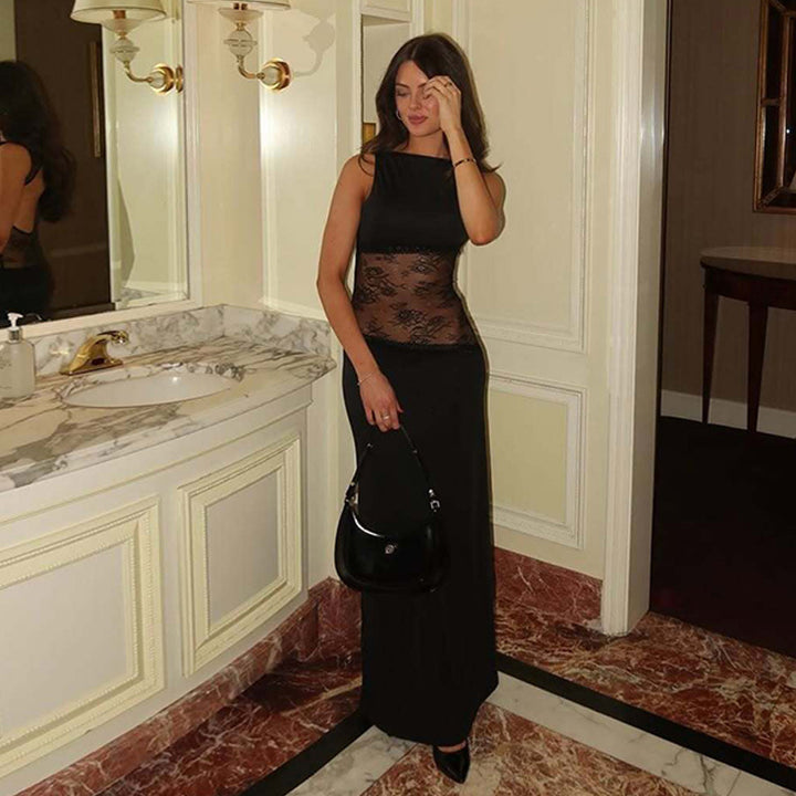 Damer Långt Abendkleid med transparent spets-overlay och figurnära passform Mirla-Eva Jonsson