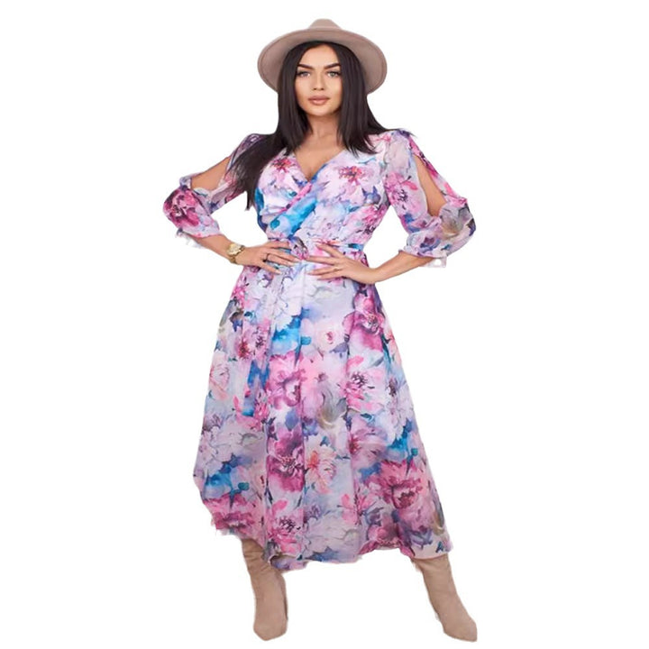 Damer Långt Maxi-Klänning med floral design och raffinerade ärmar Mirla-Eva Jonsson