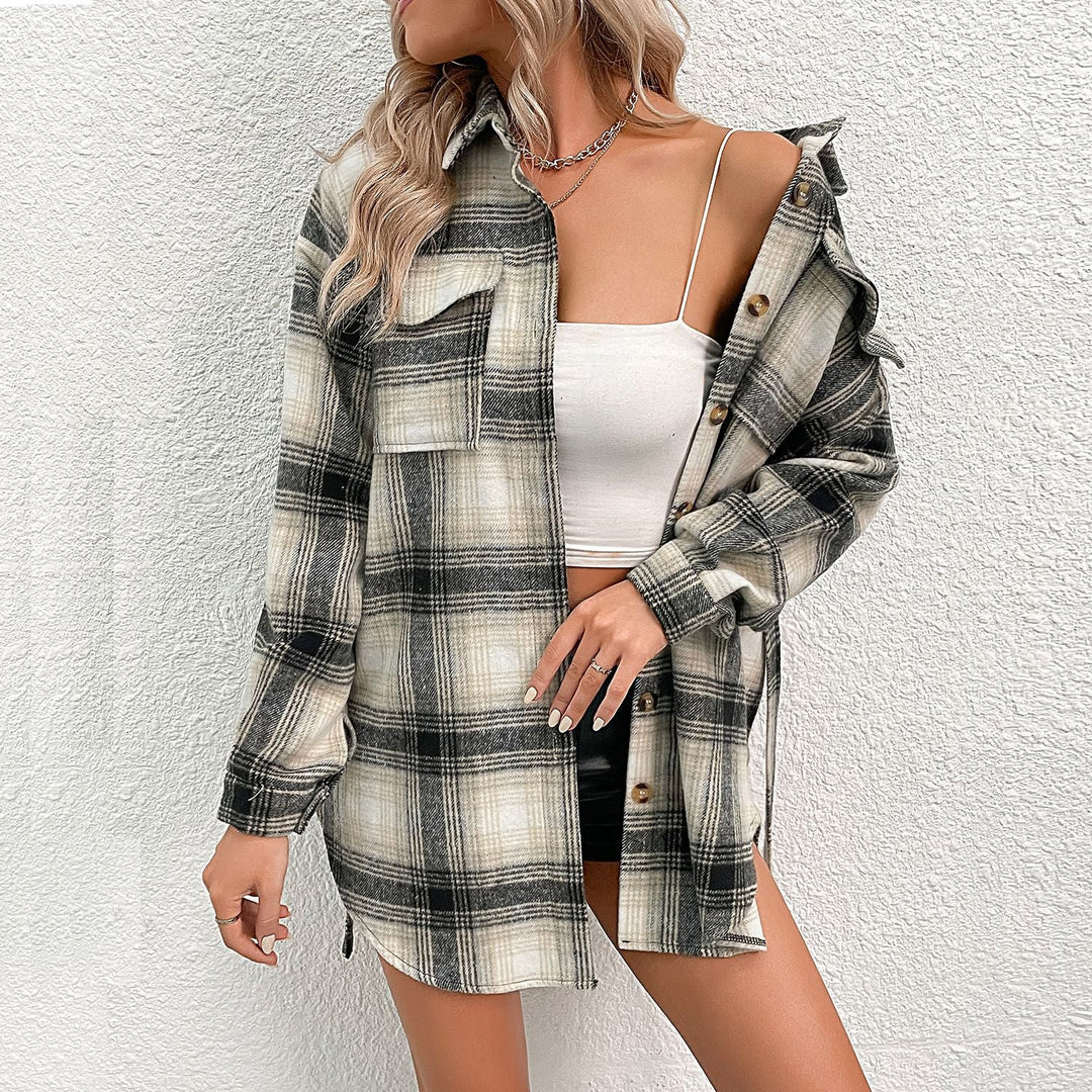 Damer Lässig Overshirt-Jacka I Rutig Design med Knäppbar Fram Mirla-Eva Jonsson