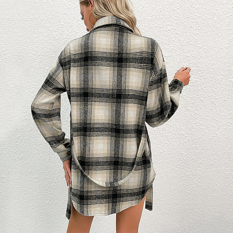 Damer Lässig Overshirt-Jacka I Rutig Design med Knäppbar Fram Mirla-Eva Jonsson