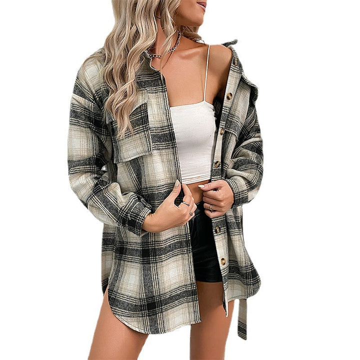 Damer Lässig Overshirt-Jacka I Rutig Design med Knäppbar Fram Mirla-Eva Jonsson