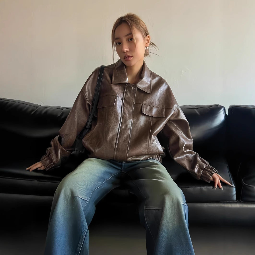 Damer Lässig oversized konstläderjacka med praktiska fickor Eva Jonsson-Eva Jonsson