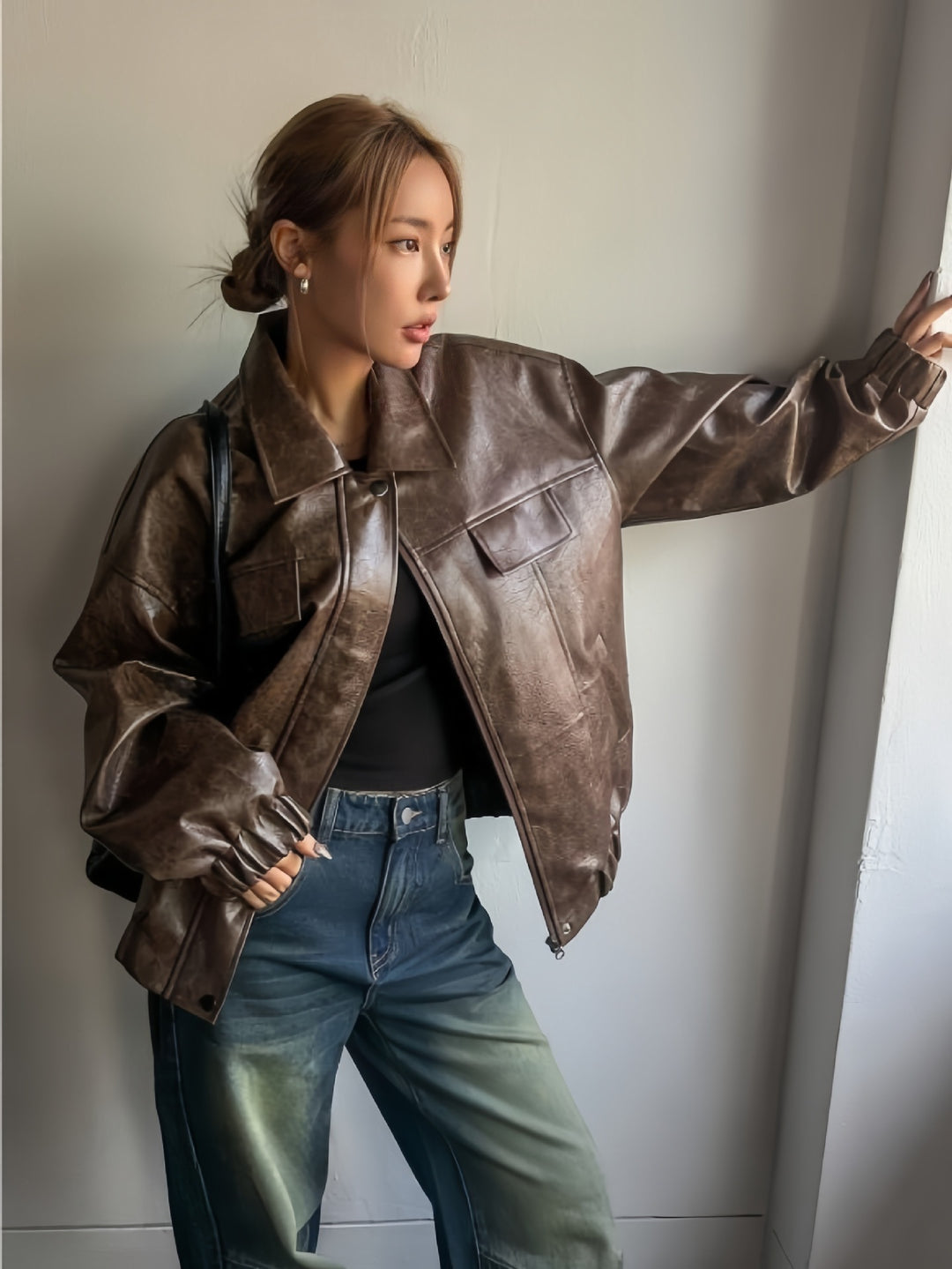 Damer Lässig oversized konstläderjacka med praktiska fickor Eva Jonsson-Eva Jonsson