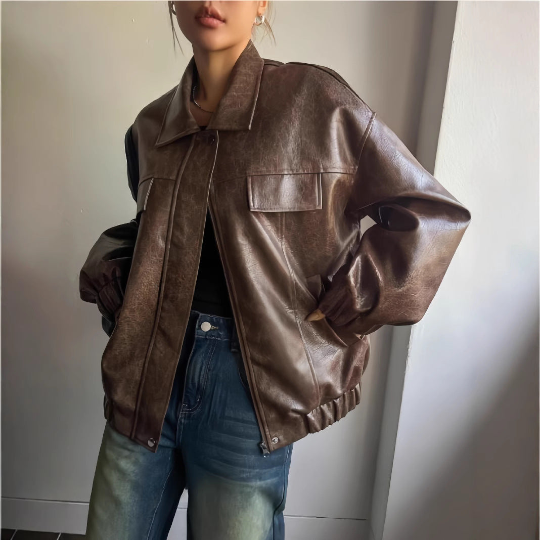 Damer Lässig oversized konstläderjacka med praktiska fickor Eva Jonsson-Eva Jonsson