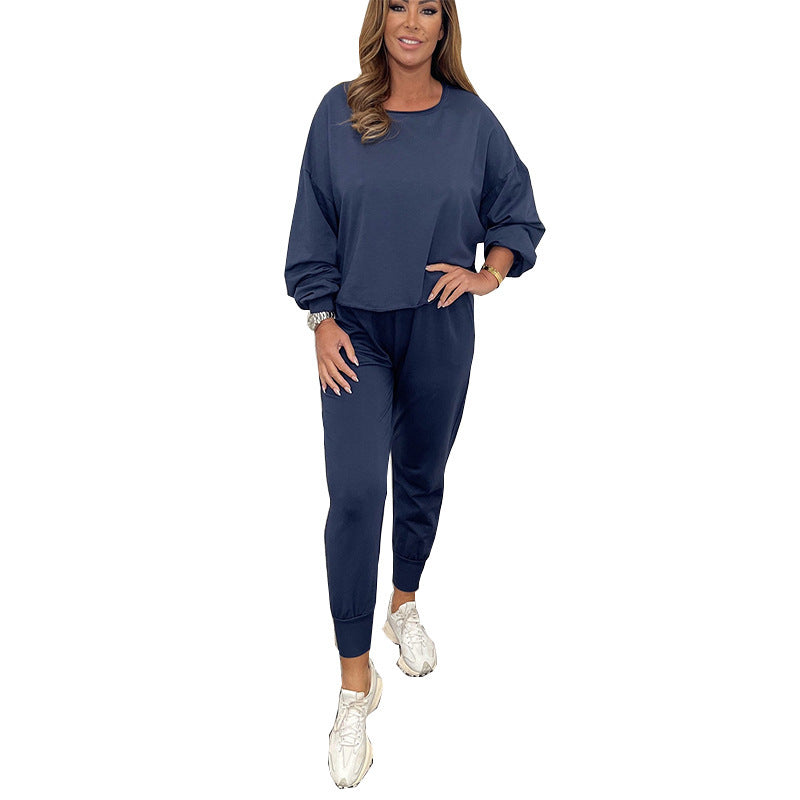 Damer Lätt Fleece Loungewear-set med lös topp och elastiska byxor Eva Jonsson-Eva Jonsson