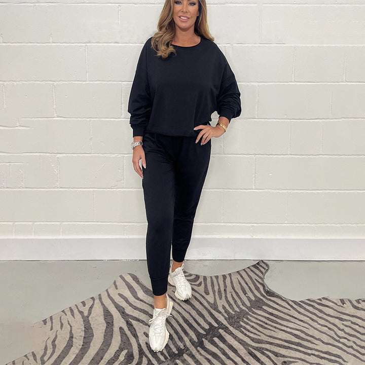 Damer Lätt Fleece Loungewear-set med lös topp och elastiska byxor Eva Jonsson-Eva Jonsson