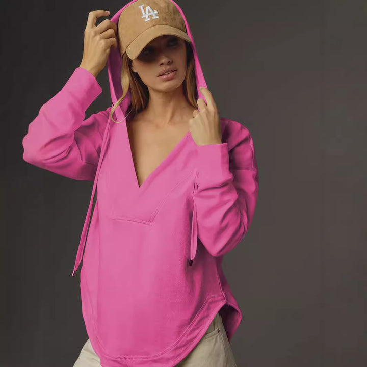 Damer Lätt Hoodie med V-ringning och bekväma ärmar Eva Jonsson-Eva Jonsson
