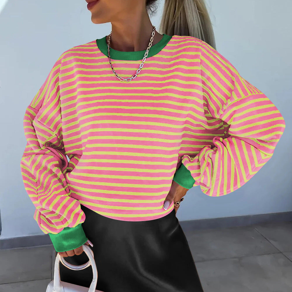 Damer Lätt Randig Sweatshirt med Boxy-snitt och Kontrastande Avslutningar Mirla-Eva Jonsson
