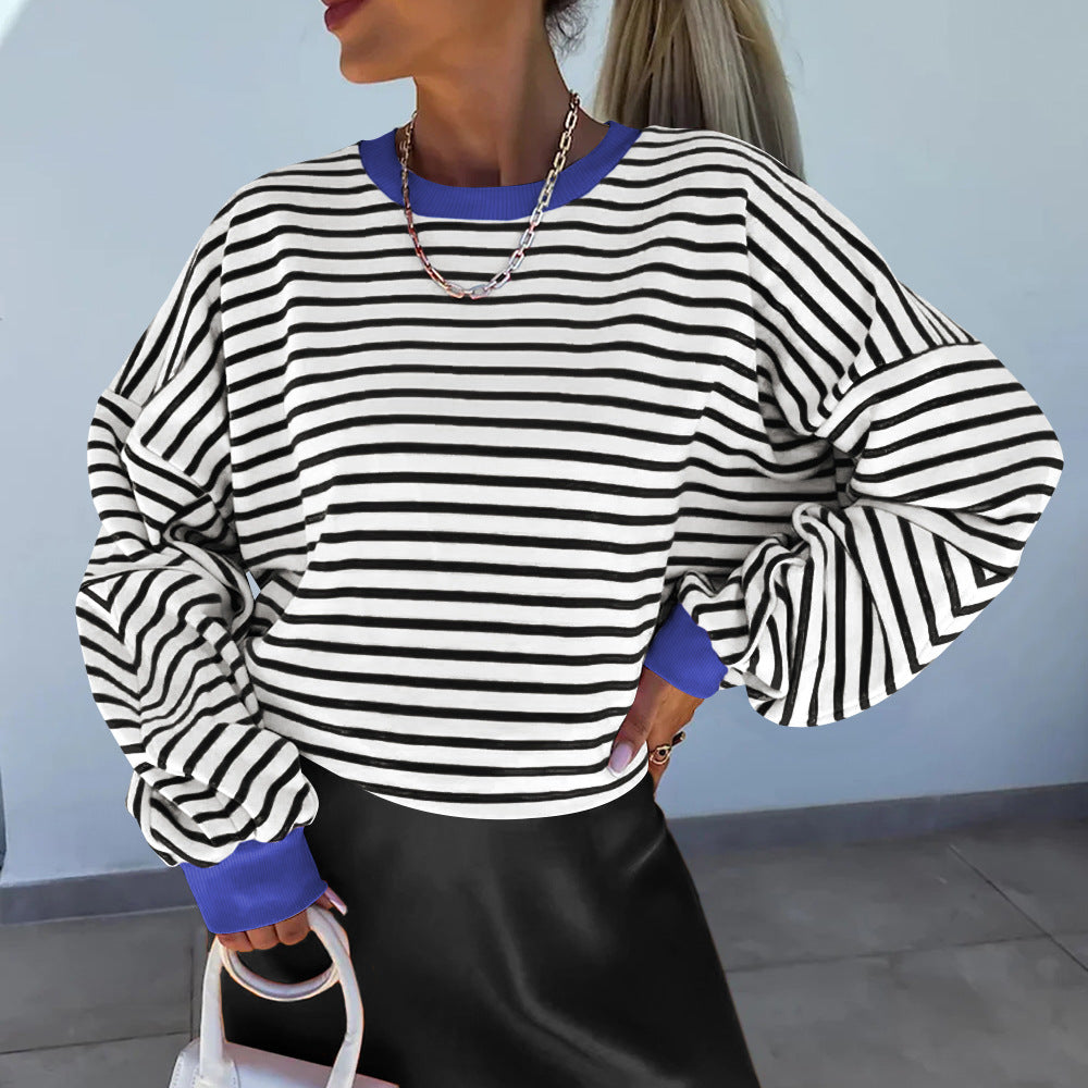 Damer Lätt Randig Sweatshirt med Boxy-snitt och Kontrastande Avslutningar Mirla-Eva Jonsson