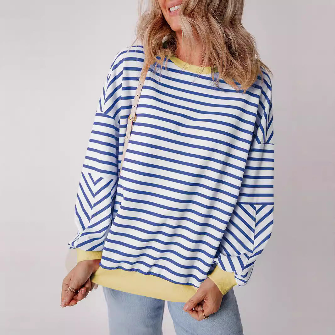 Damer Lätt Randig Sweatshirt med Boxy-snitt och Kontrastande Avslutningar Mirla-Eva Jonsson