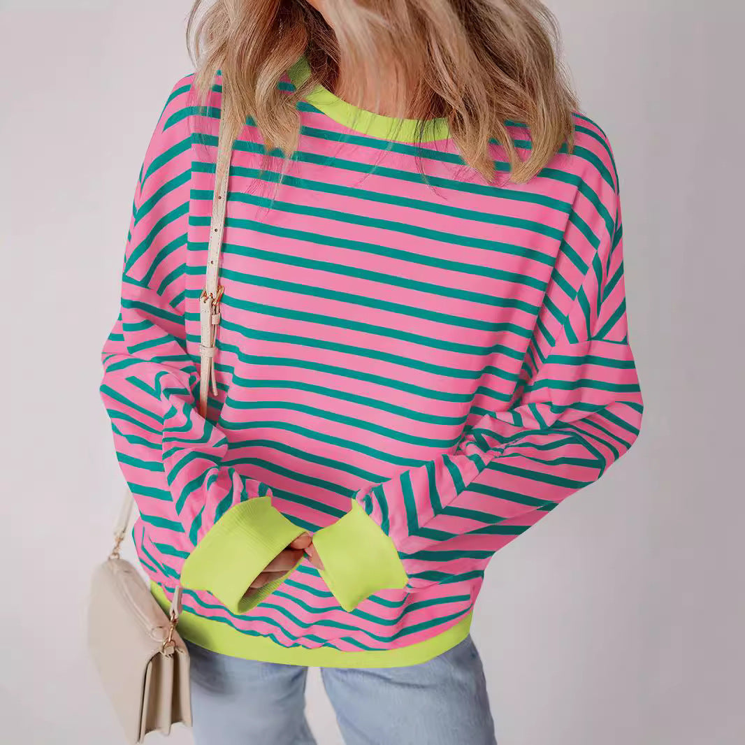Damer Lätt Randig Sweatshirt med Boxy-snitt och Kontrastande Avslutningar Mirla-Eva Jonsson