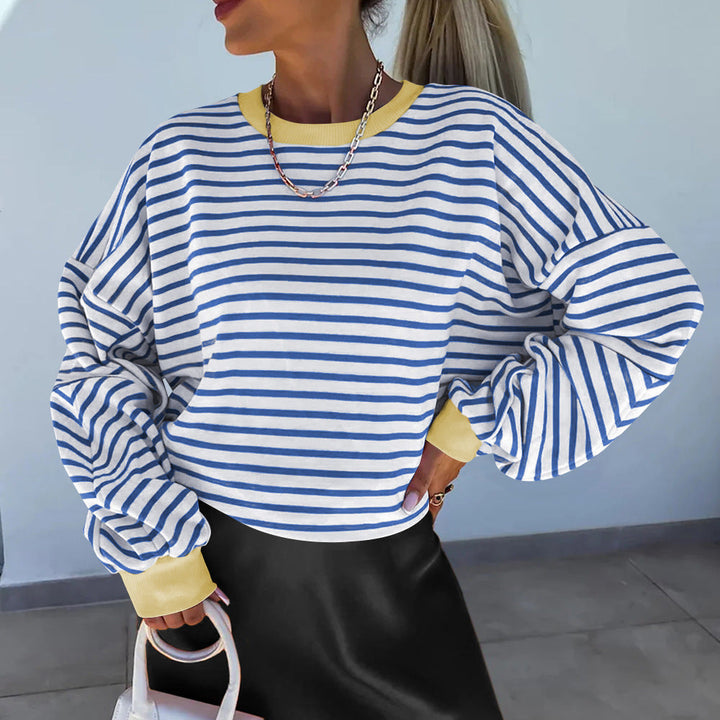 Damer Lätt Randig Sweatshirt med Boxy-snitt och Kontrastande Avslutningar Mirla-Eva Jonsson