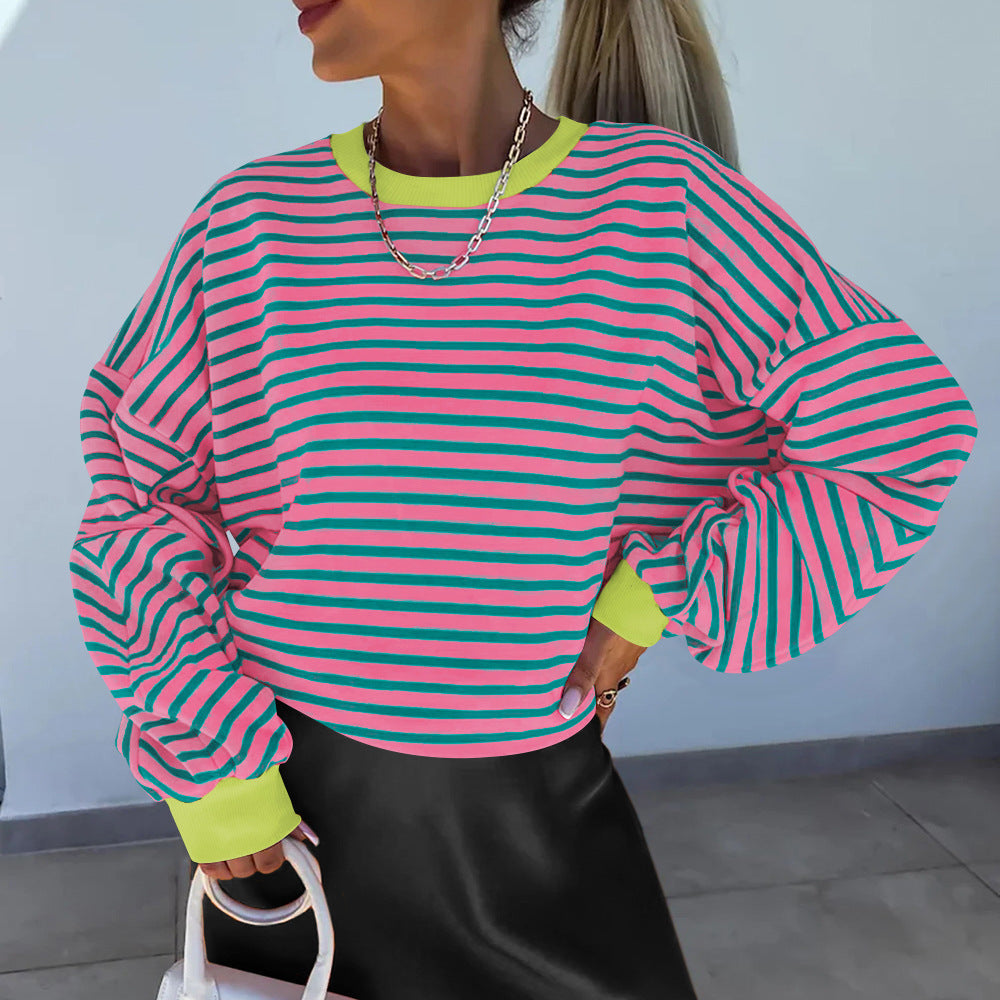 Damer Lätt Randig Sweatshirt med Boxy-snitt och Kontrastande Avslutningar Mirla-Eva Jonsson