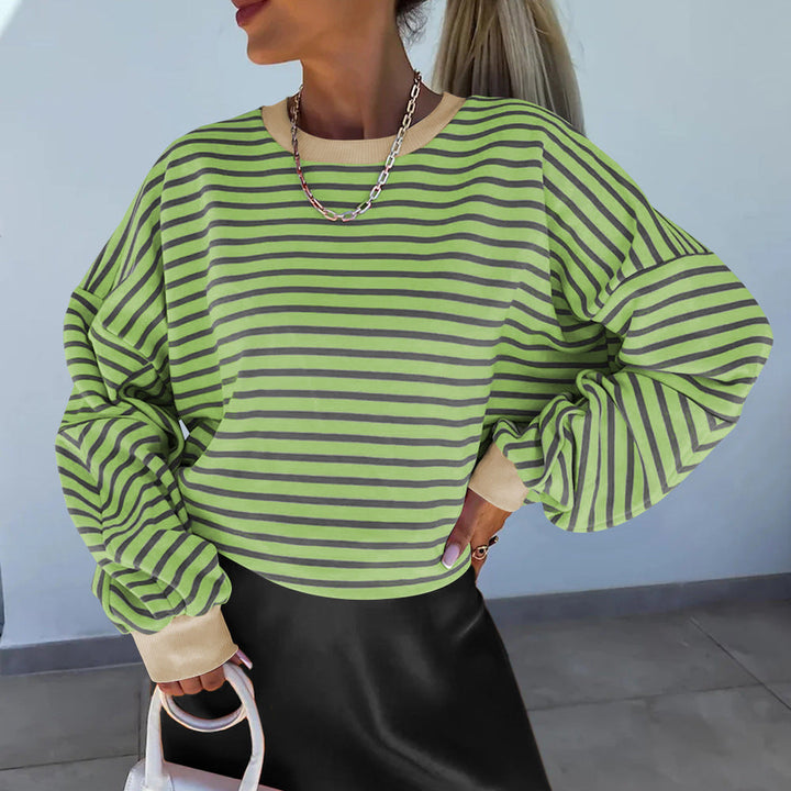 Damer Lätt Randig Sweatshirt med Boxy-snitt och Kontrastande Avslutningar Mirla-Eva Jonsson