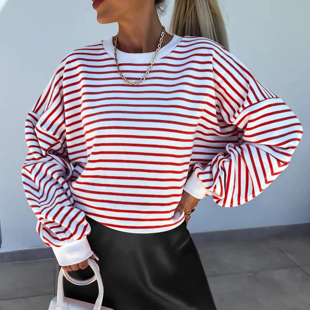 Damer Lätt Randig Sweatshirt med Boxy-snitt och Kontrastande Avslutningar Mirla-Eva Jonsson