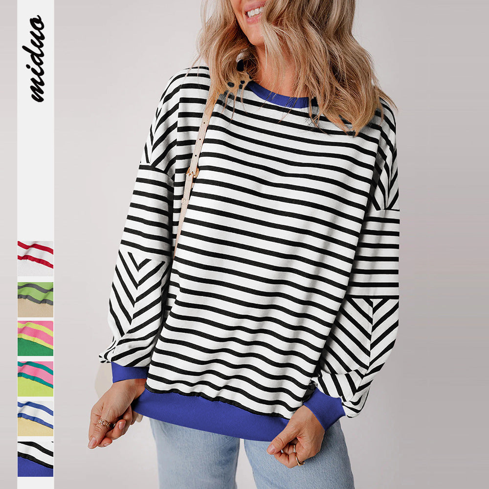 Damer Lätt Randig Sweatshirt med Boxy-snitt och Kontrastande Avslutningar Mirla-Eva Jonsson