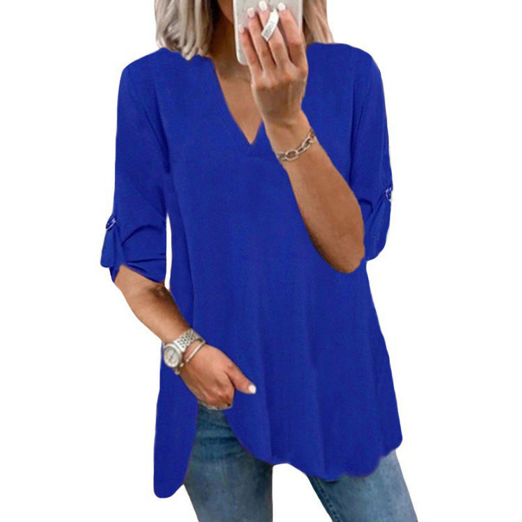 Damer Lätt V-hals T-shirt med volangdetalj Mirla-Eva Jonsson