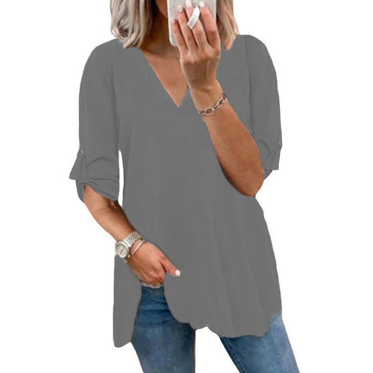 Damer Lätt V-hals T-shirt med volangdetalj Mirla-Eva Jonsson