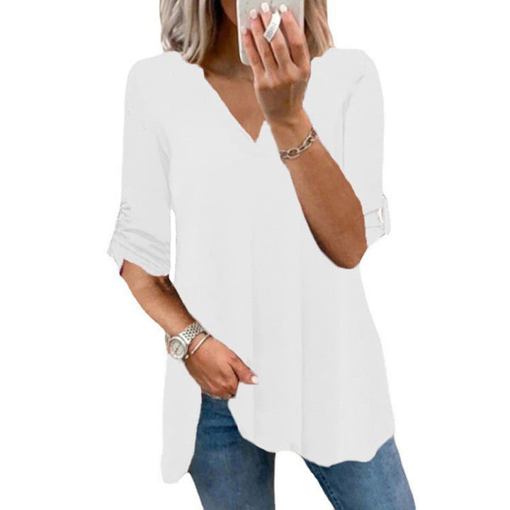 Damer Lätt V-hals T-shirt med volangdetalj Mirla-Eva Jonsson