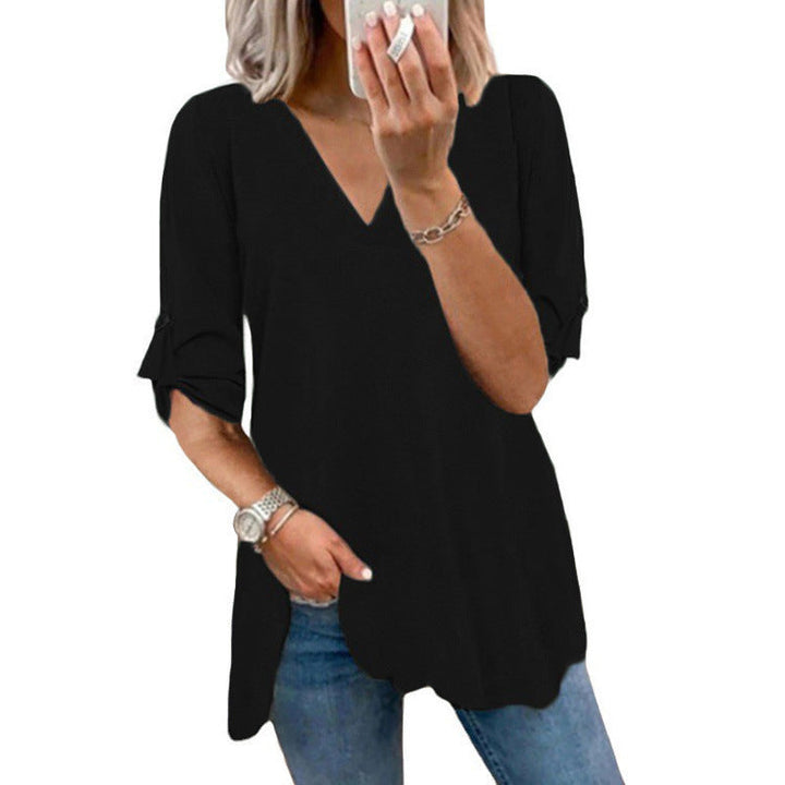Damer Lätt V-hals T-shirt med volangdetalj Mirla-Eva Jonsson