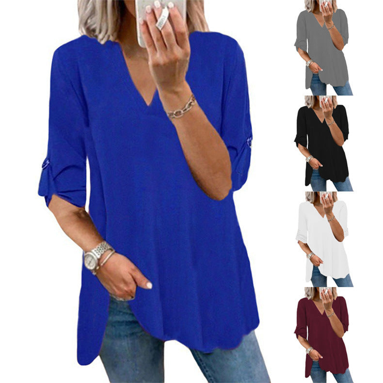 Damer Lätt V-hals T-shirt med volangdetalj Mirla-Eva Jonsson